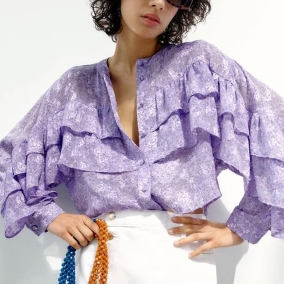 Zara Tops Zara Lilac Floral Print Top Poshmark